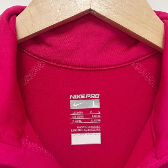 Nike Pro Pink Quarter Zip Pullover Shirt Sz L - Picture 2 of 8